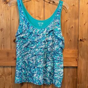 Apt. 9 Women's Teal and White Ruffle Tank Top